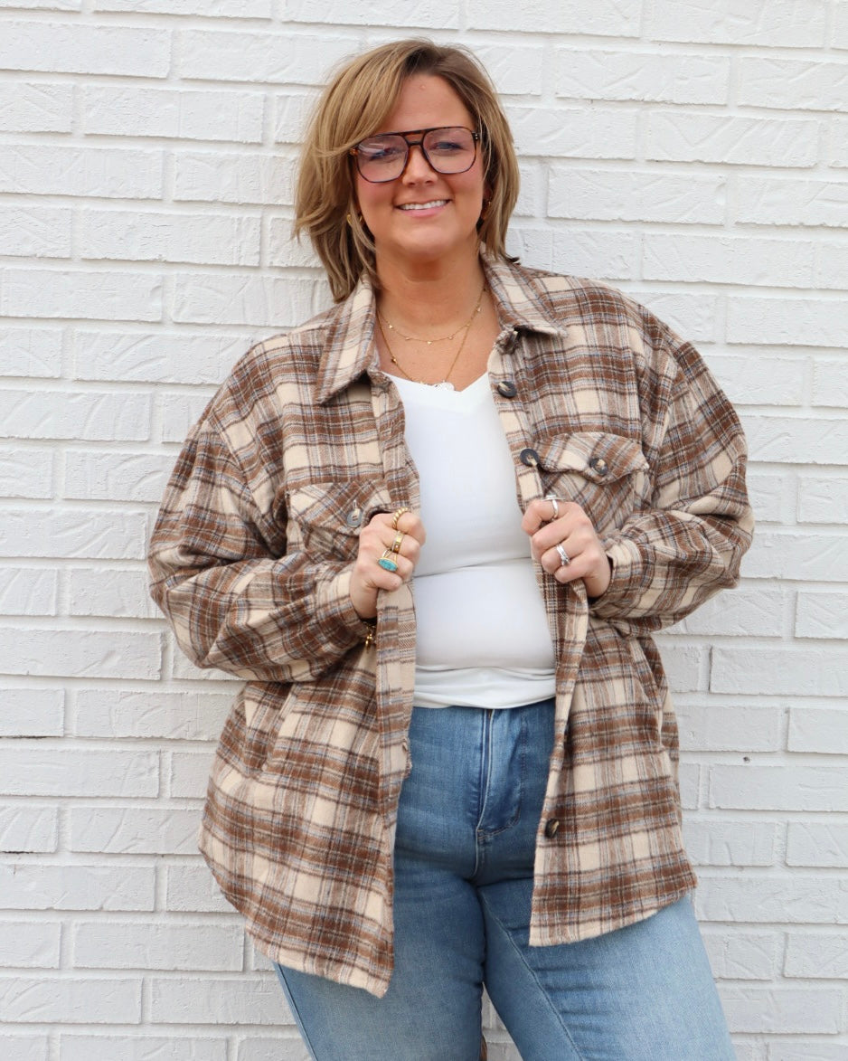 Wool Blend Plaid Jacket - Chocolate