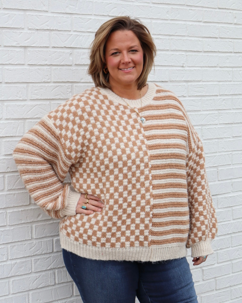 Plus Checker Stripe Pullover