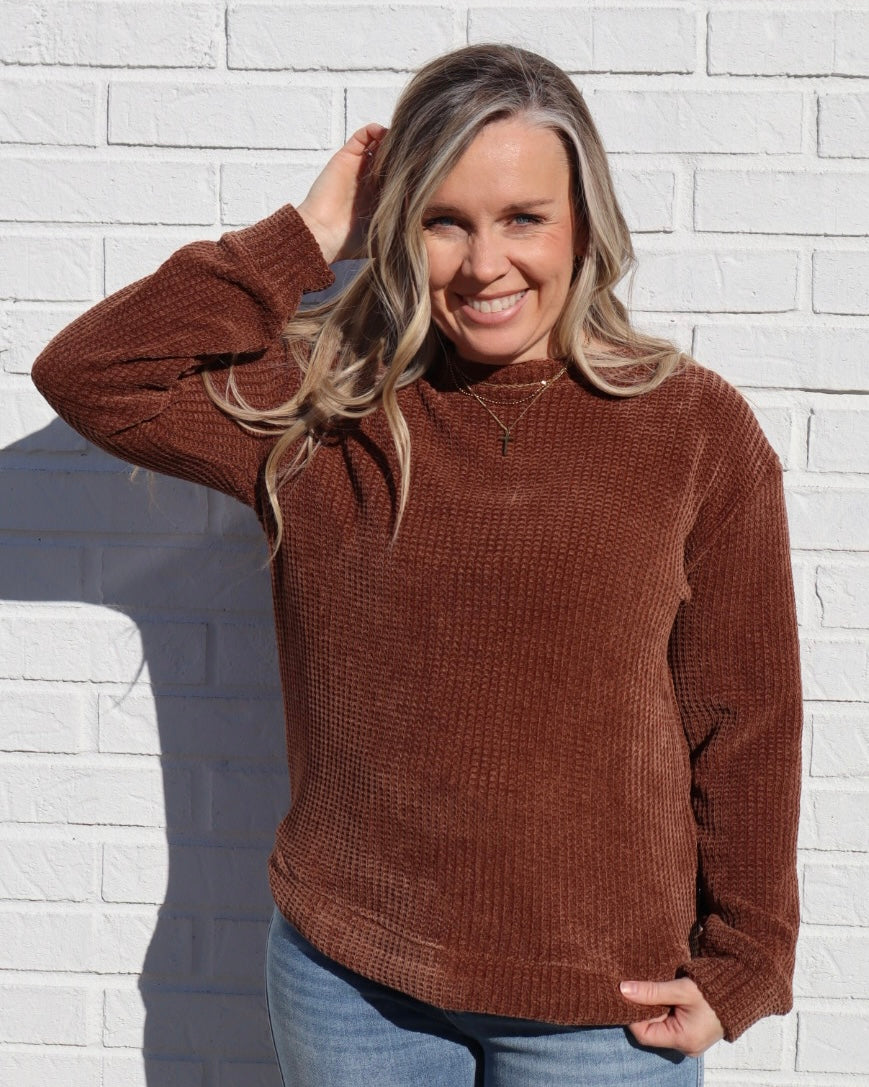 Chenille Waffle Sweater - Brown