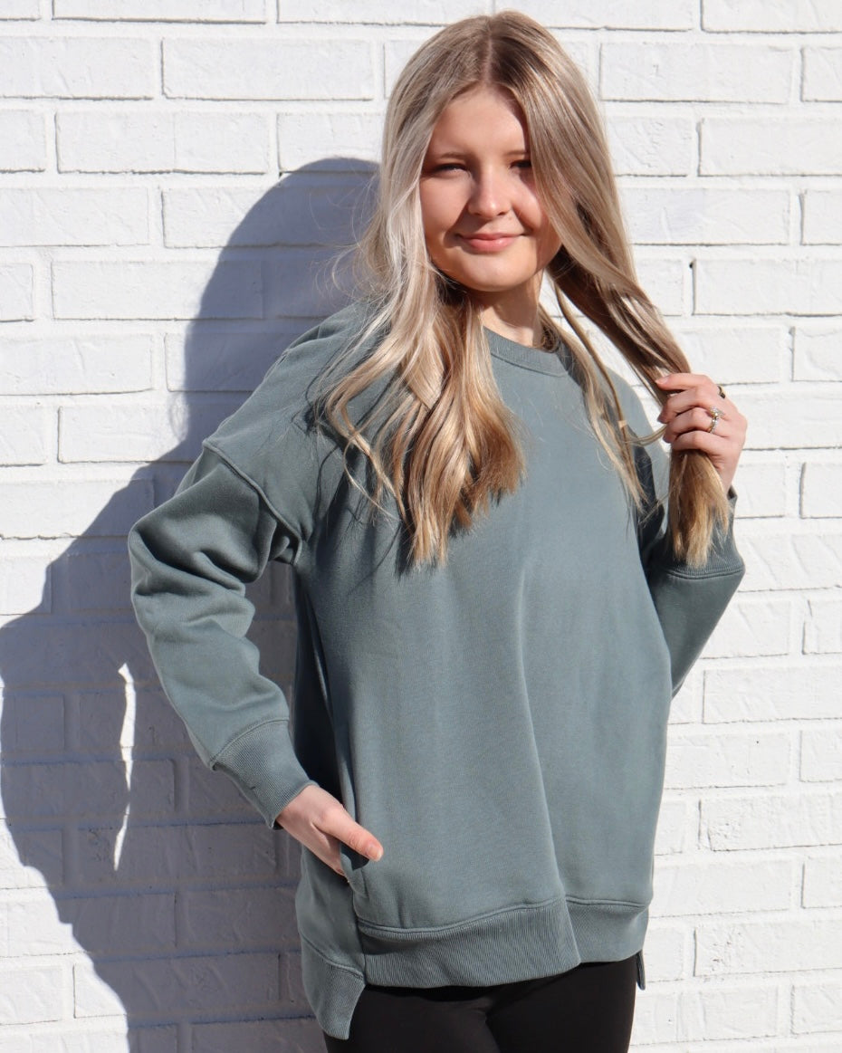 Plus Fleece Hi-Low Sweatshirt - Ash Jade