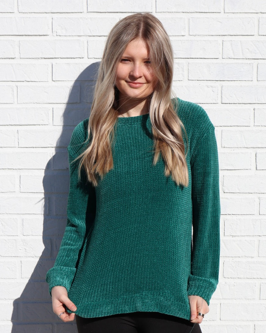Chenille Waffle Sweater - Hunter Green