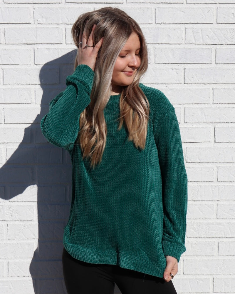 Chenille Waffle Sweater - Hunter Green