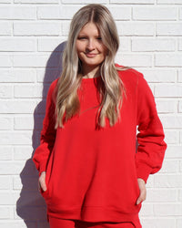 Fleece Hi-Low Sweatshirt - Ruby