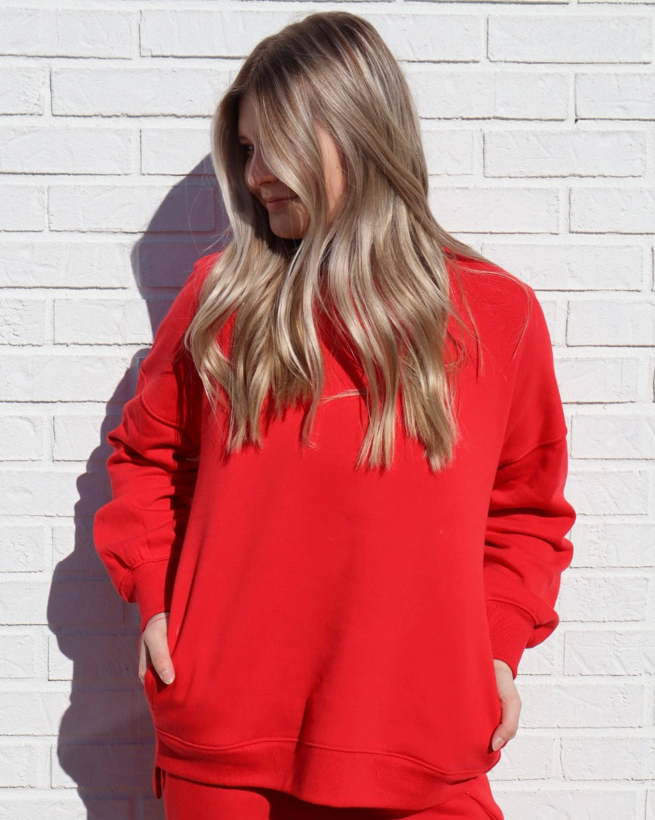 Fleece Hi-Low Sweatshirt - Ruby