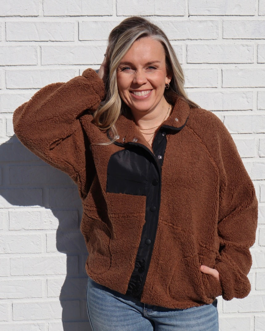 Colorblock Snap Button Down Jacket (Multiple Colors)