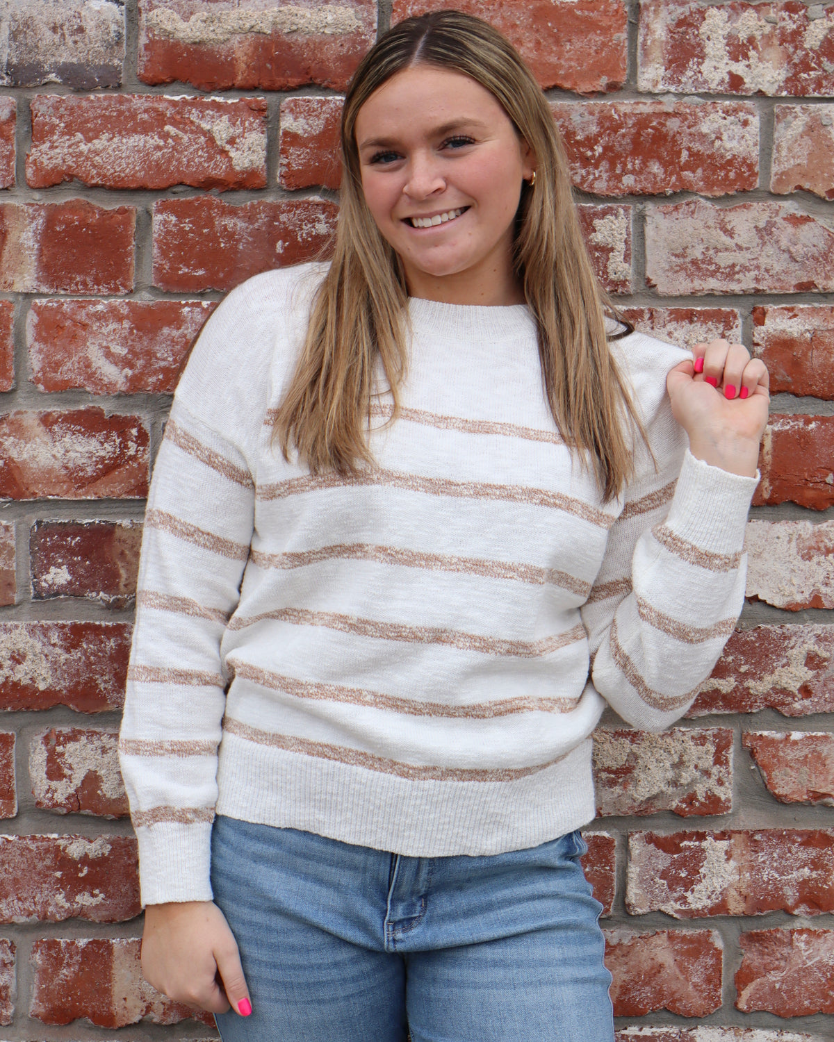 Heather Striped Sweater - Almond