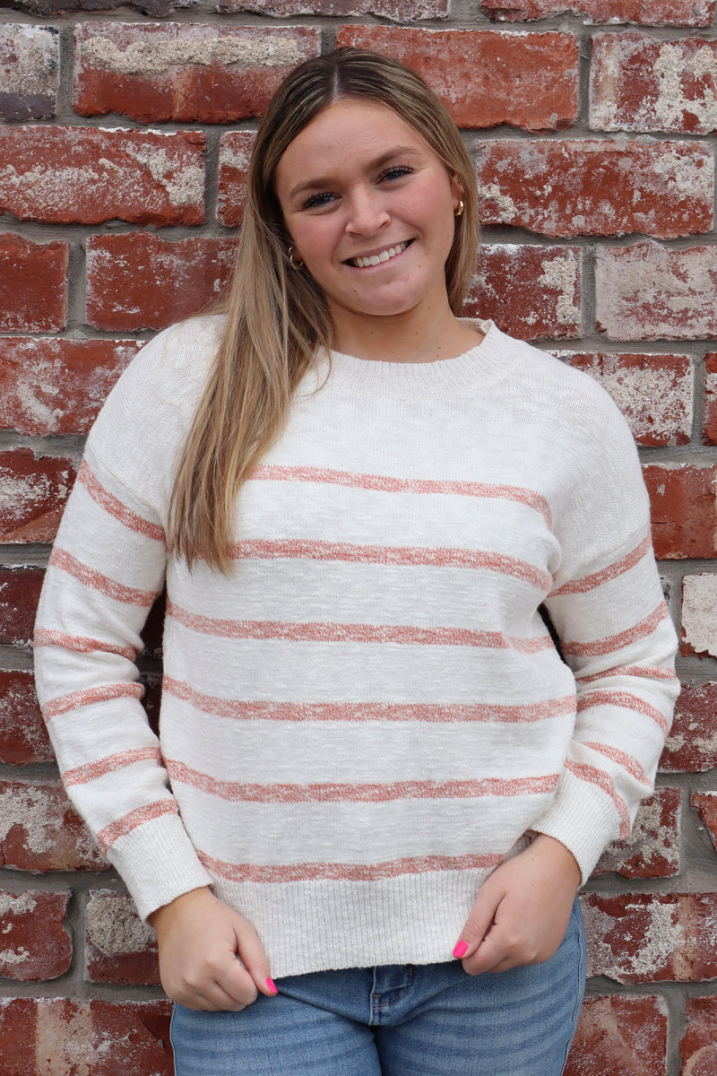 Heather Striped Sweater - Coral