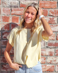 Ruched Shoulder Henley Top - Yellow