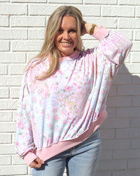 Oversized Long Sleeve Patchwork Top - Blush