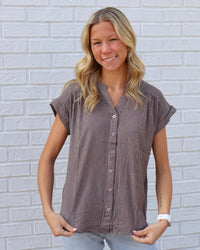 Cuff Sleeve Button Down - Mocha