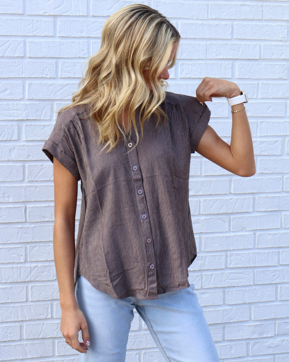 Cuff Sleeve Button Down - Mocha