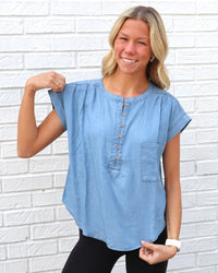 Plus Henley Ruched Short Sleeve Top