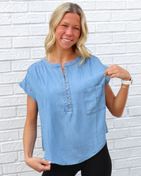Plus Henley Ruched Short Sleeve Top