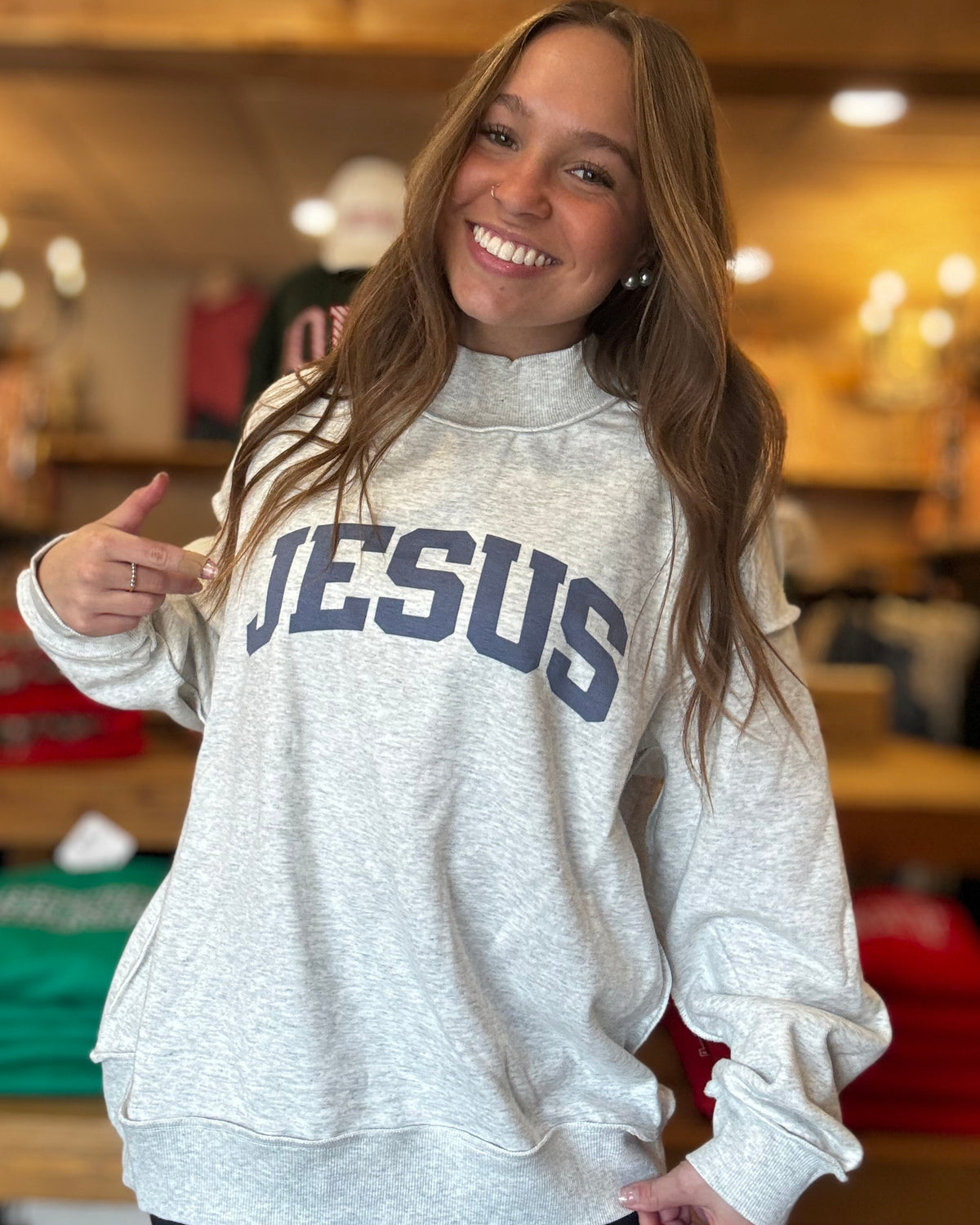 Navy Jesus-Grey Mockneck
