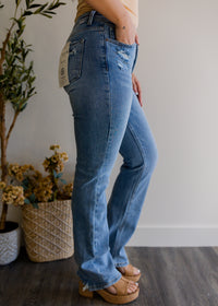 Tummy Control High Rise Straight Distressed Jeans