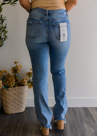 Tummy Control High Rise Straight Distressed Jeans