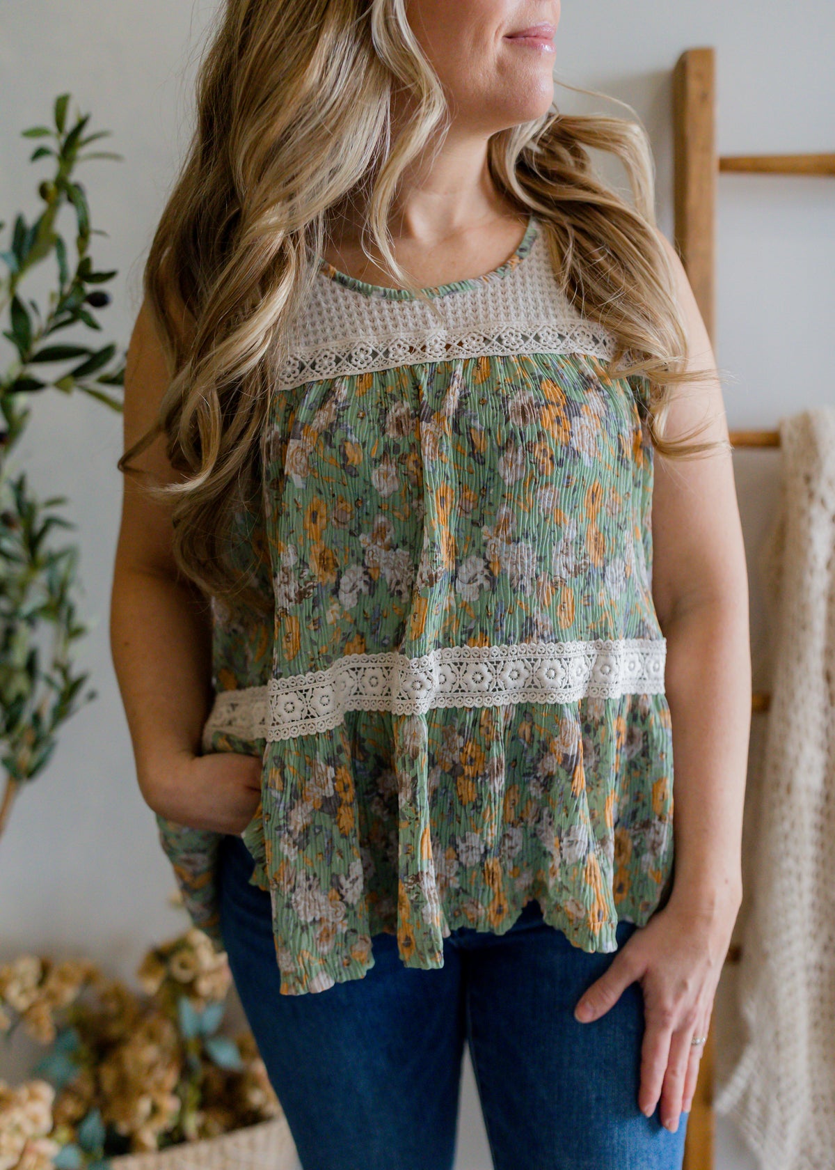 Sleeveless Woven Floral Top