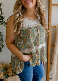 Sleeveless Woven Floral Top