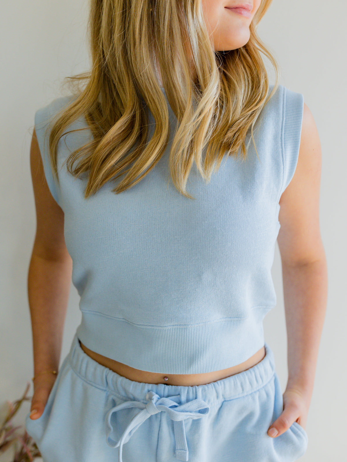 Banded Waist Crop Top - Blue