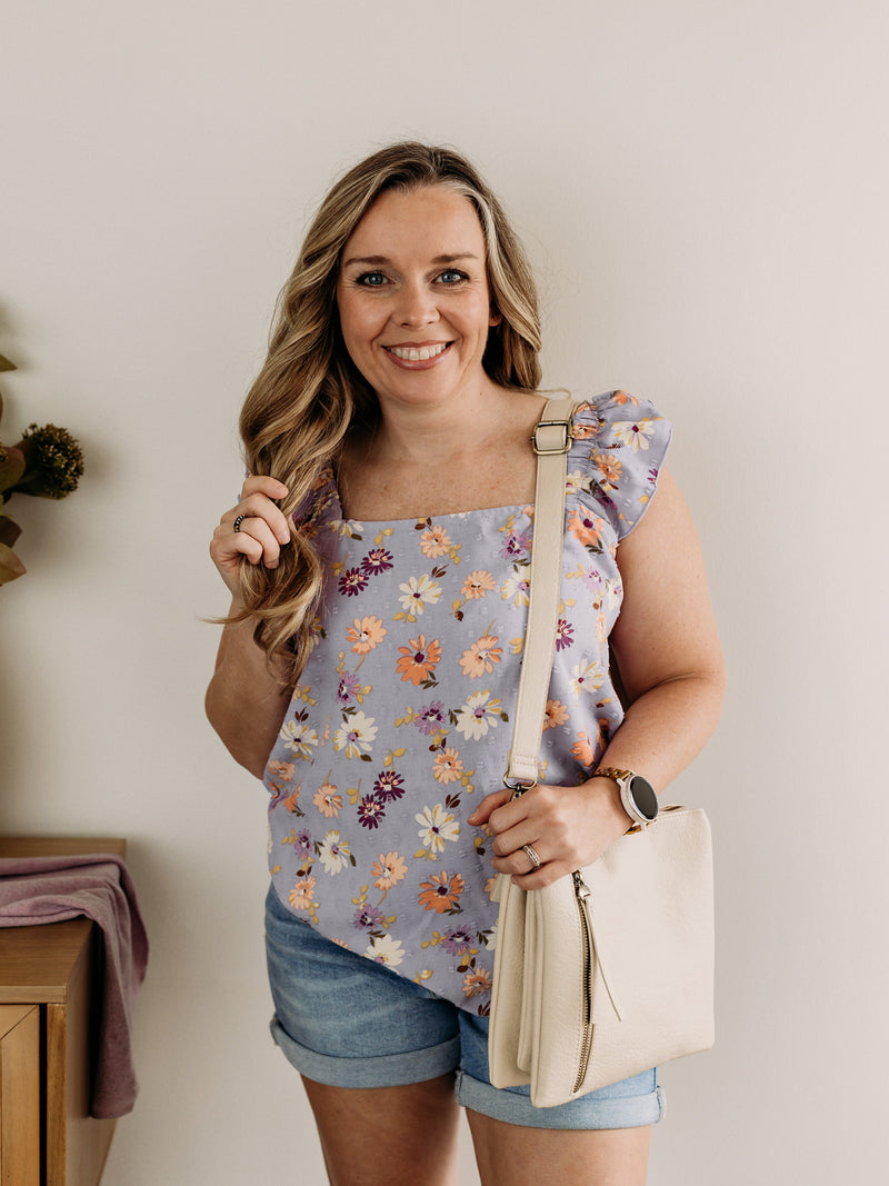 Swiss Dot Ruffle Sleeve Top - Lilac