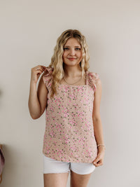 Swiss Dot Ruffle Sleeve Top - Pink