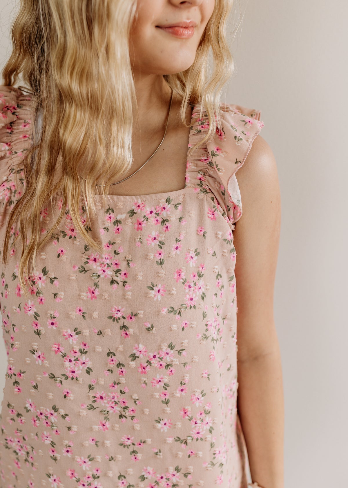 Swiss Dot Ruffle Sleeve Top - Pink