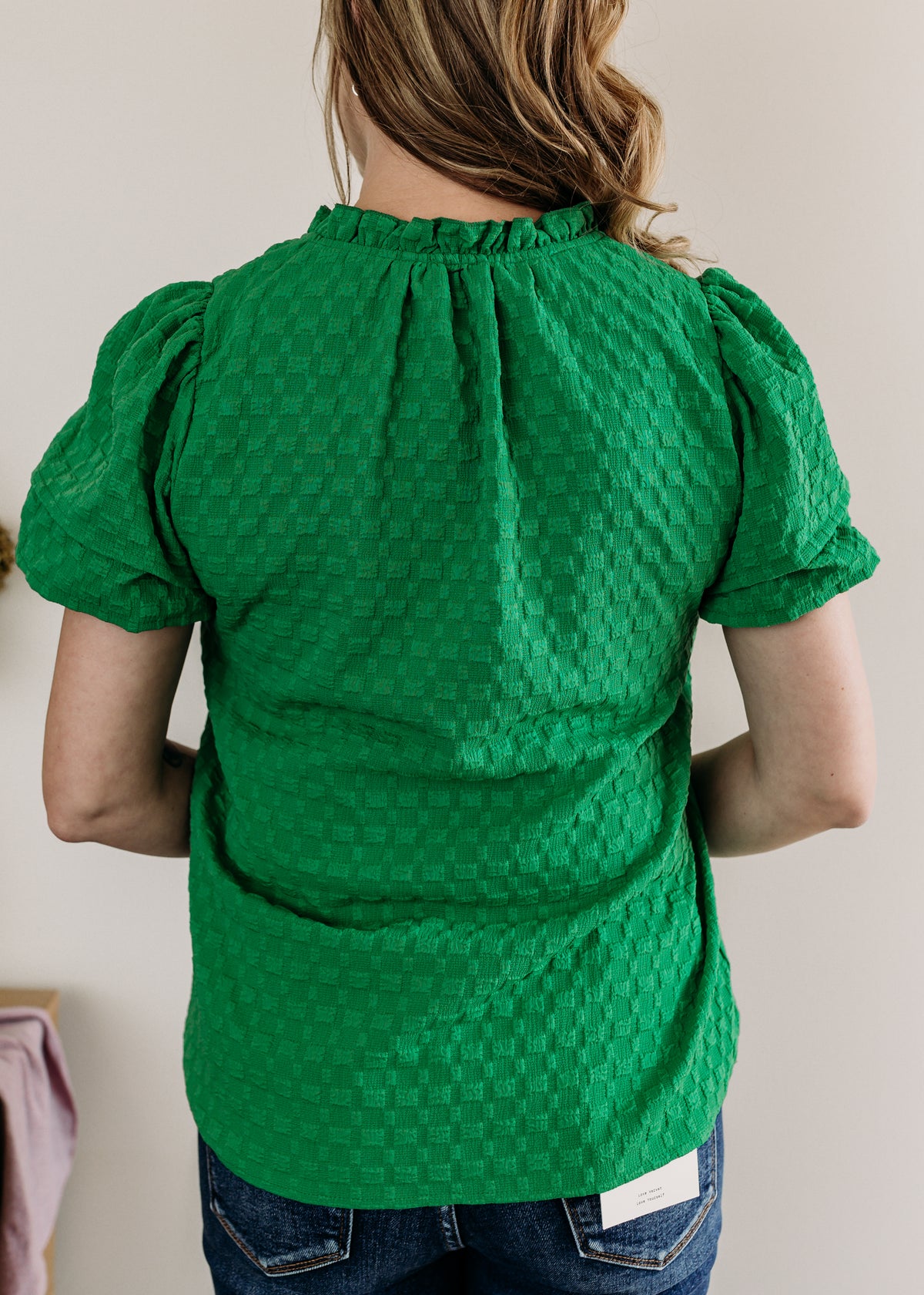 Puff Sleeve Notched V-Neck