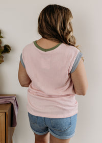 Color Block Corded Crew Neck