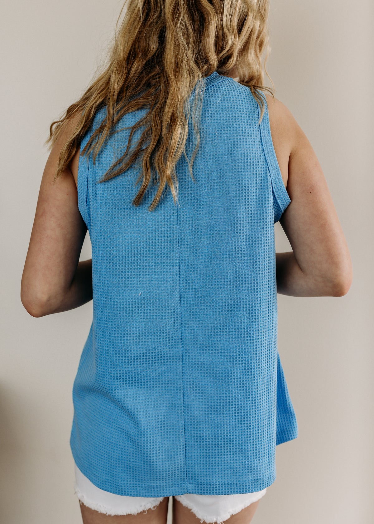 Sleeveless Waffle Top w/Button Detail