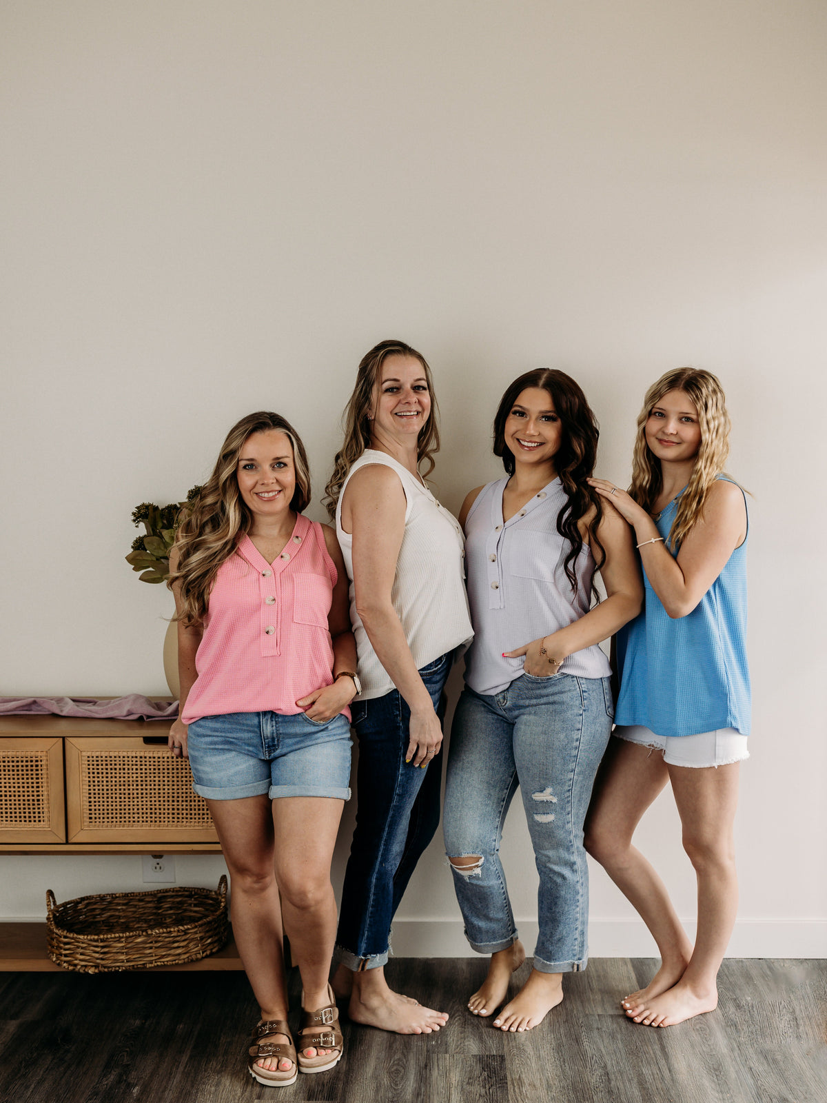 Sleeveless Waffle Top w/Button Detail