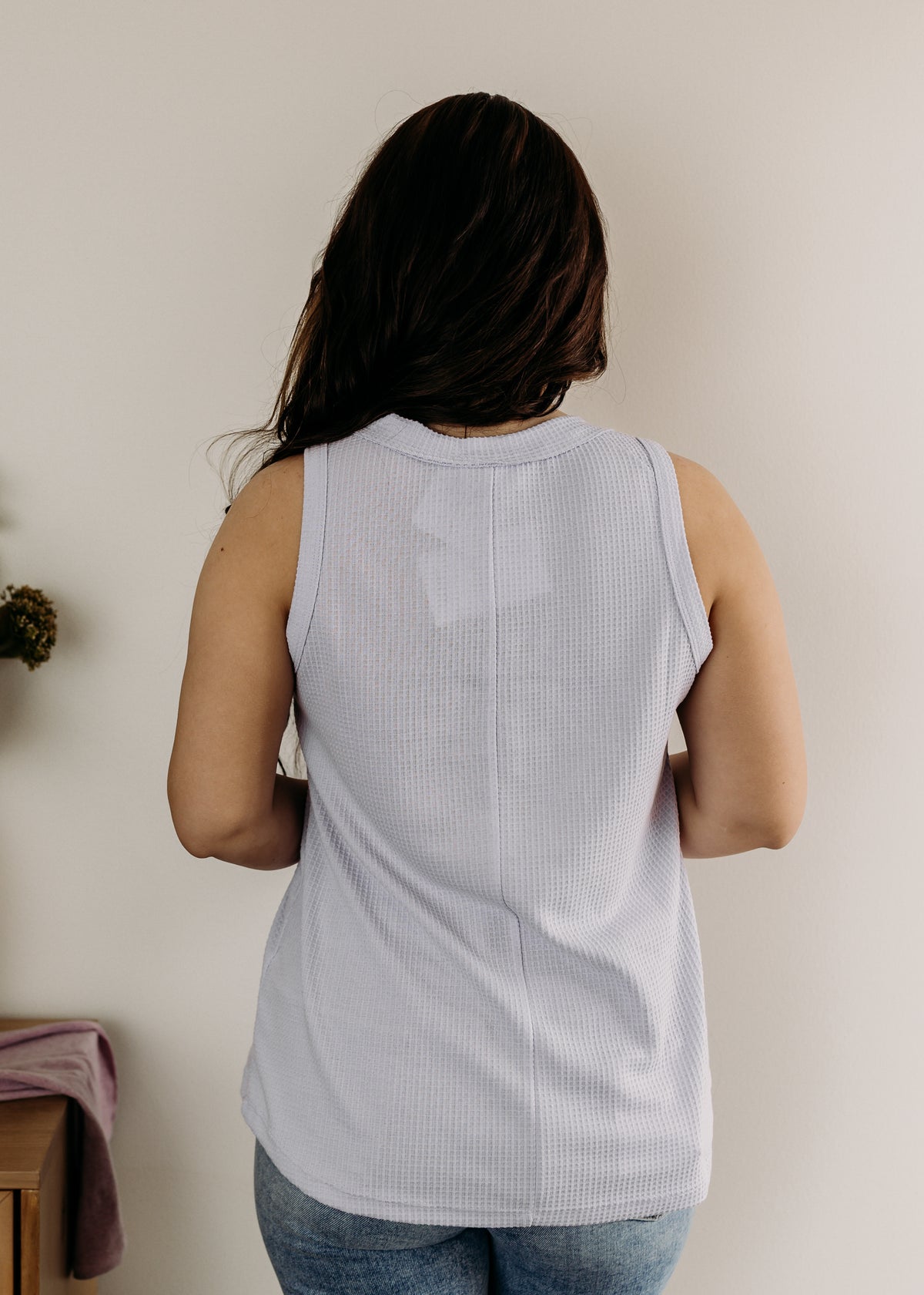 Sleeveless Waffle Top w/Button Detail