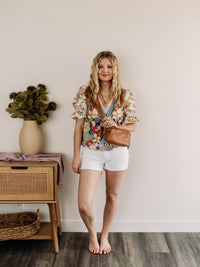 Multicolor V-Neck Boho Blouse