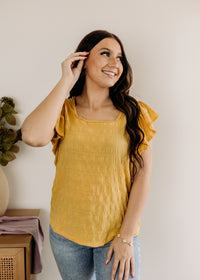 Textured Ruffle Sleeve Blouse