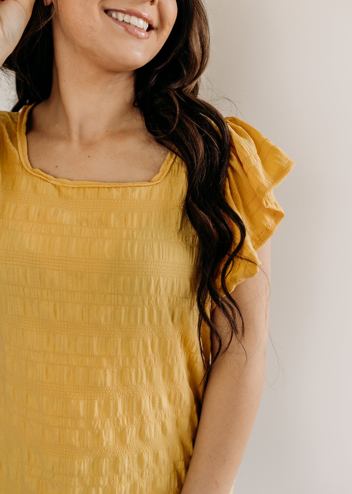 Textured Ruffle Sleeve Blouse