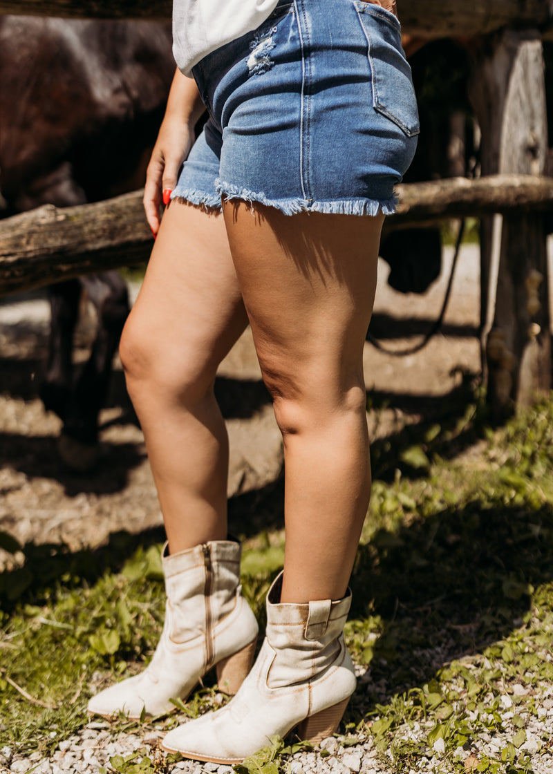 High Rise Stretch Denim Shorts