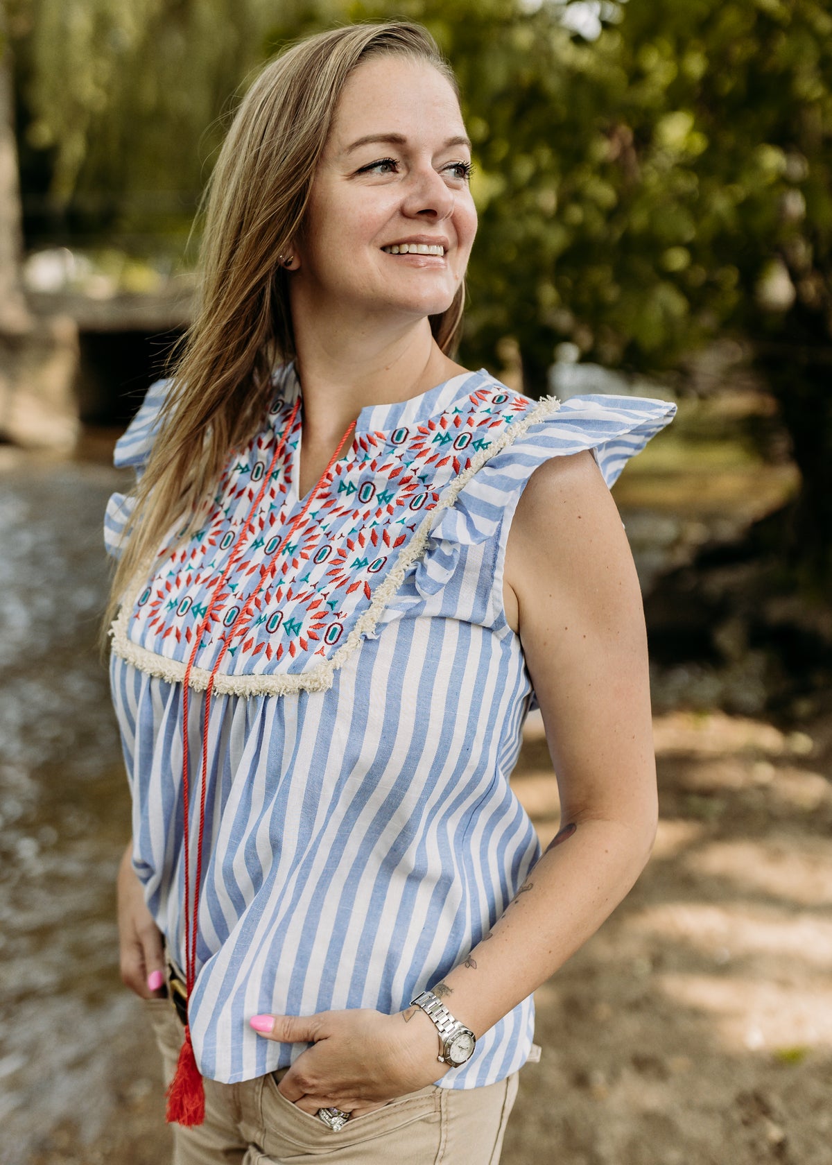 Geo Pattern Embroidered Blouse