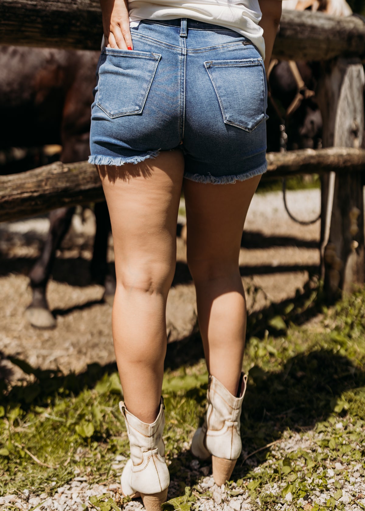 High Rise Stretch Denim Shorts
