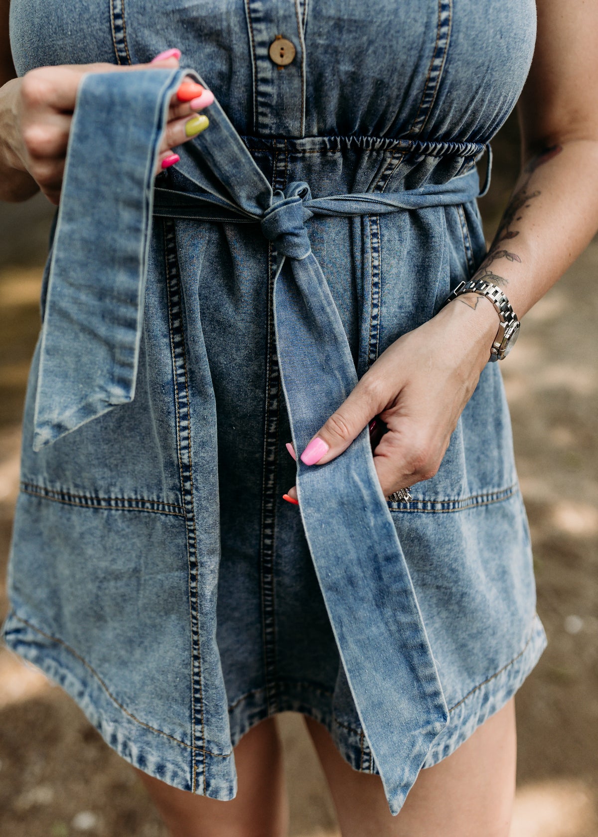 Chambray Ruffle Detail Dress - Indigo