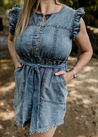 Chambray Ruffle Detail Dress - Indigo