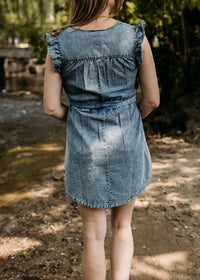 Chambray Ruffle Detail Dress - Indigo