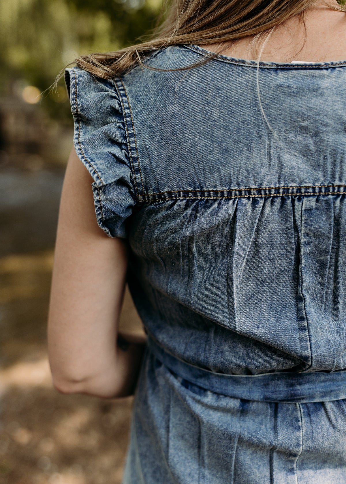 Chambray Ruffle Detail Dress - Indigo