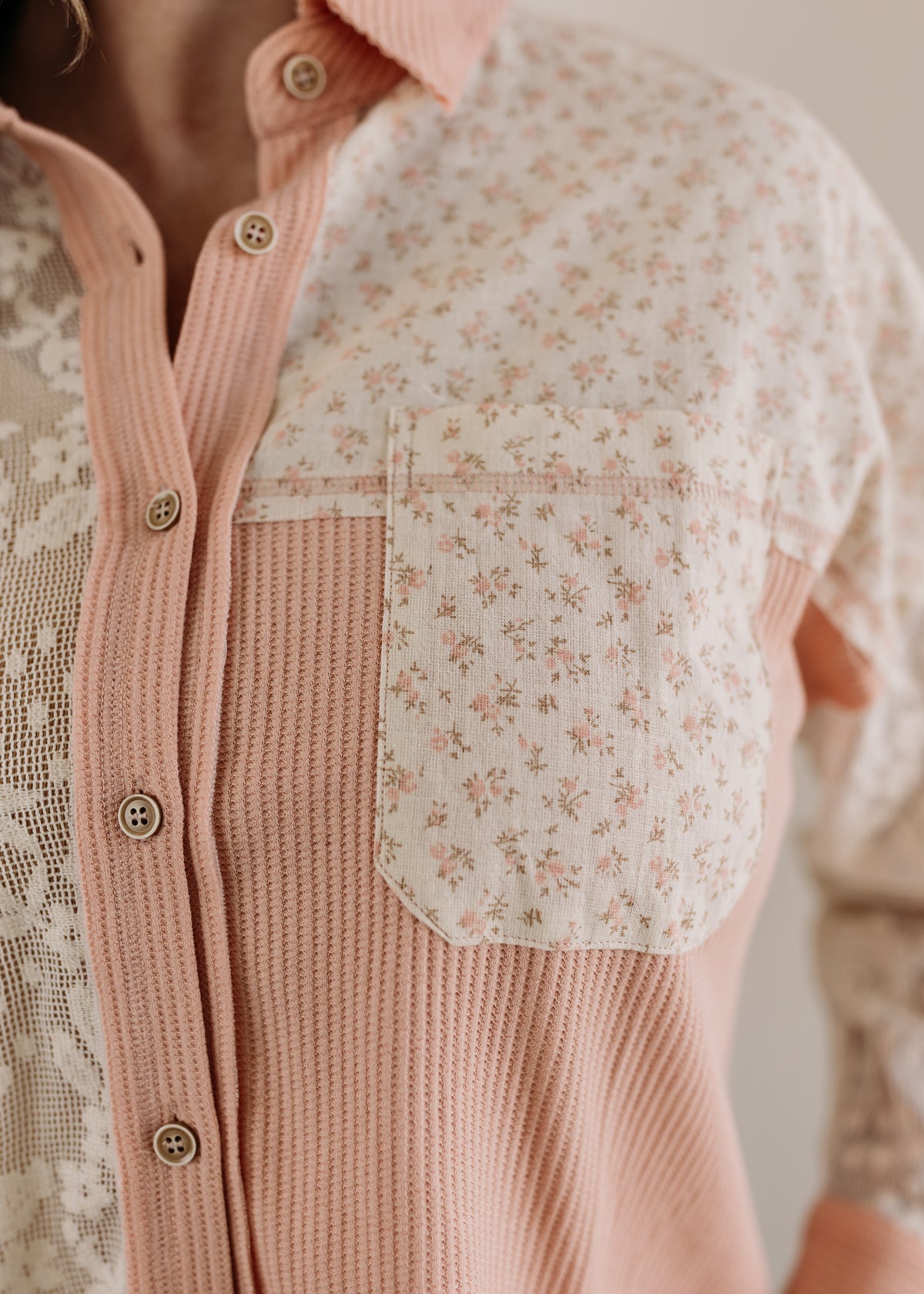 Contrast Knit & Lace Shacket