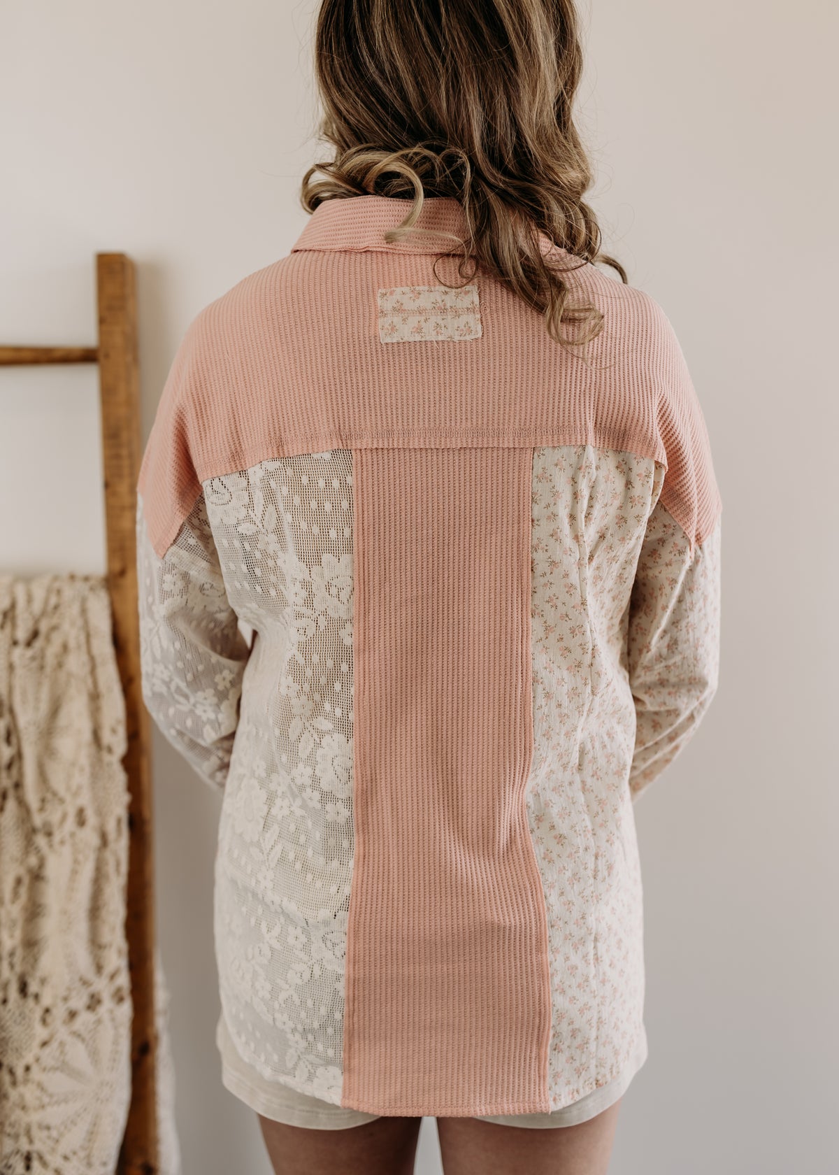 Contrast Knit & Lace Shacket