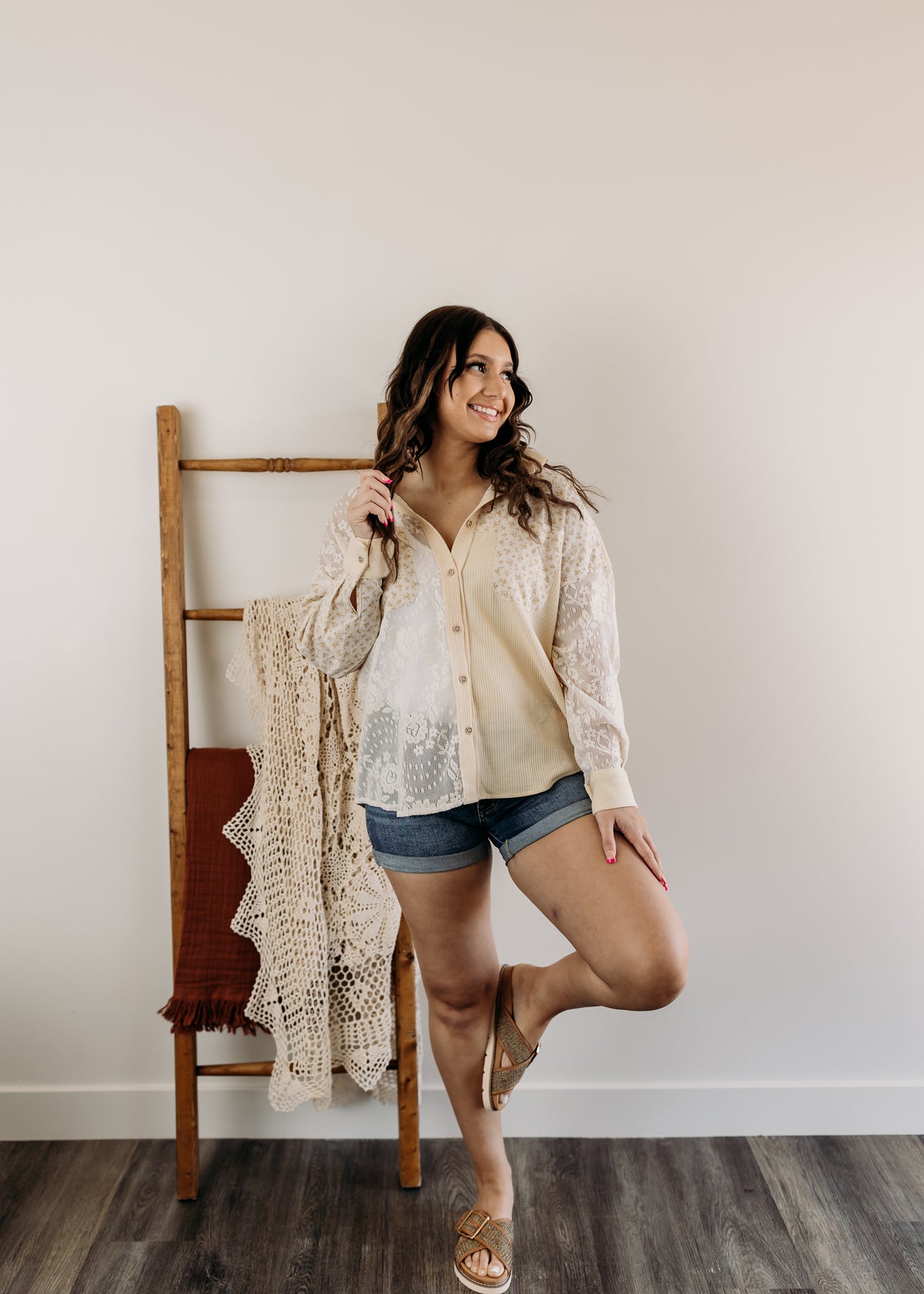 Contrast Knit & Lace Shacket