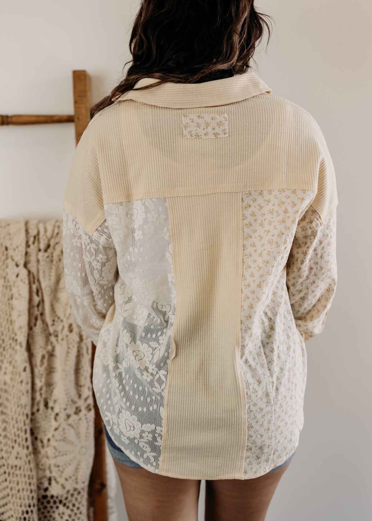 Contrast Knit & Lace Shacket