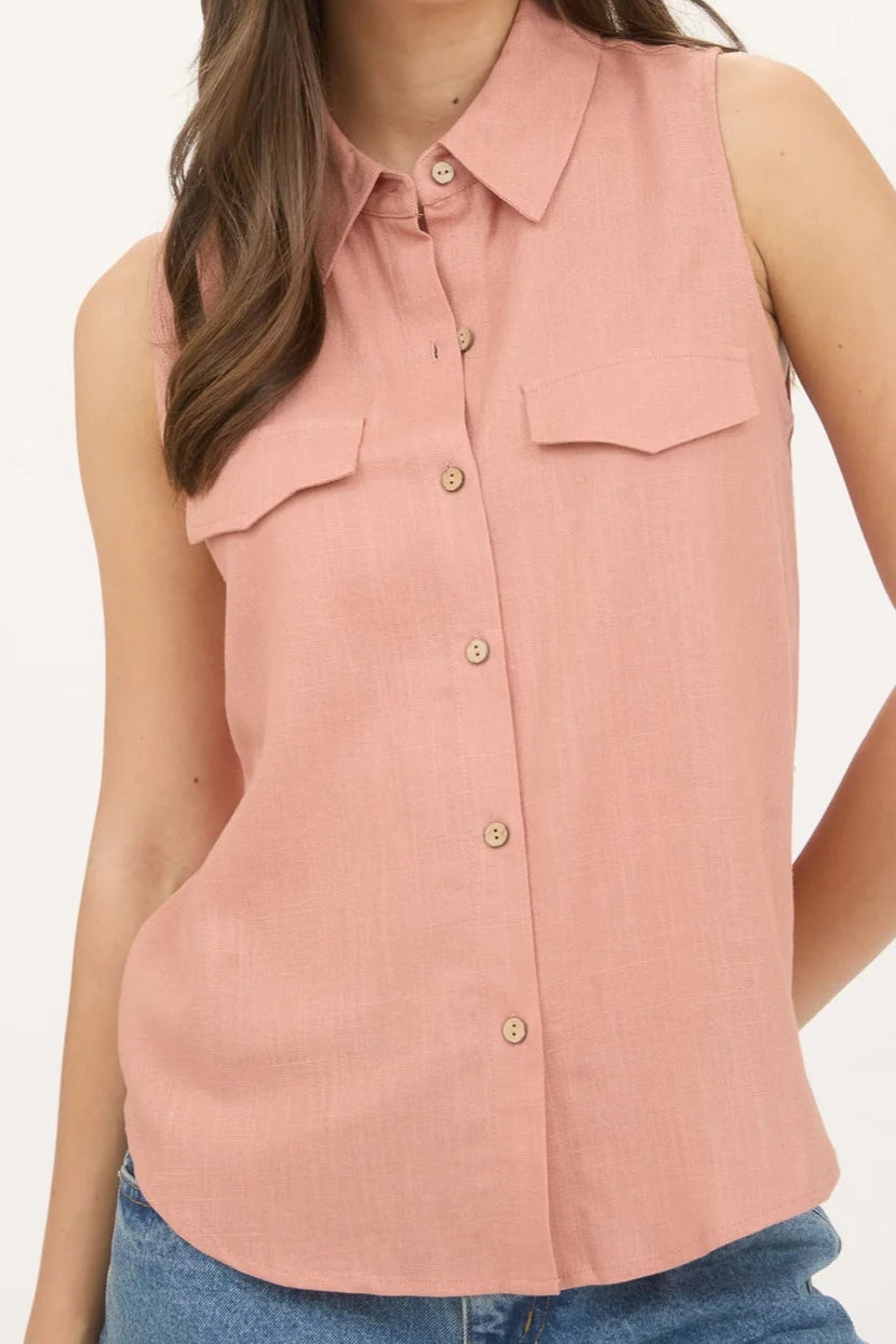 Button Down Sleeveless Shirt