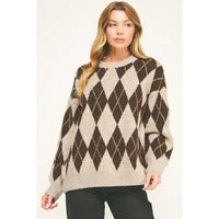 Checkered Crewneck Pullover - Brown
