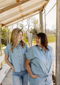 Plus Stripe Chambray Short Sleeve Top