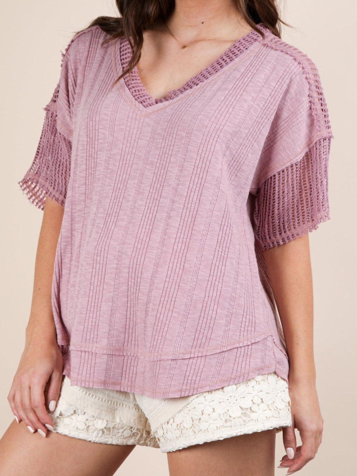 Contrast Comfy Casual Top - Blush