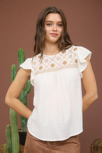 Floral Embroidered Yoke Top